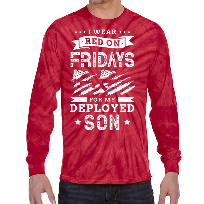 I Wear Red On Fridays For My Deployed Son Soldier Mom Tie-Dye Long Sleeve Shirt