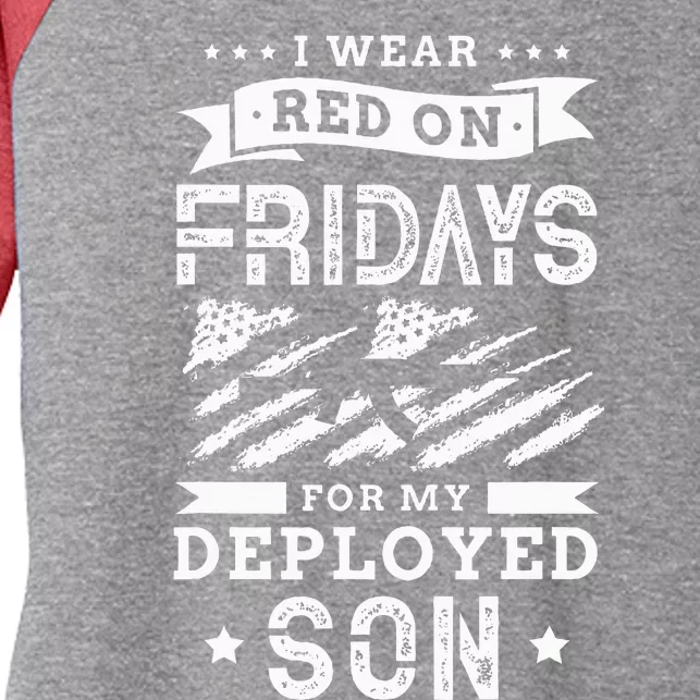 I Wear Red On Fridays For My Deployed Son Soldier Mom Women's Tri-Blend 3/4-Sleeve Raglan Shirt