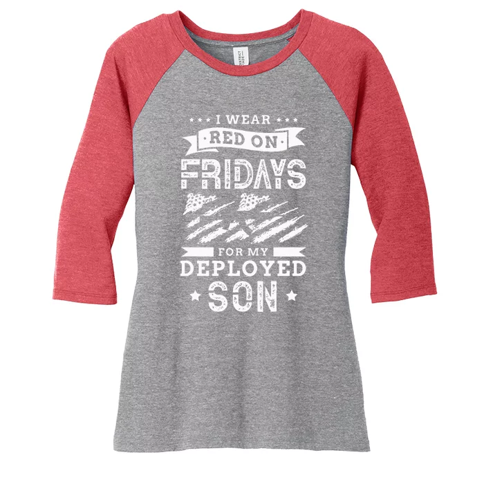 I Wear Red On Fridays For My Deployed Son Soldier Mom Women's Tri-Blend 3/4-Sleeve Raglan Shirt