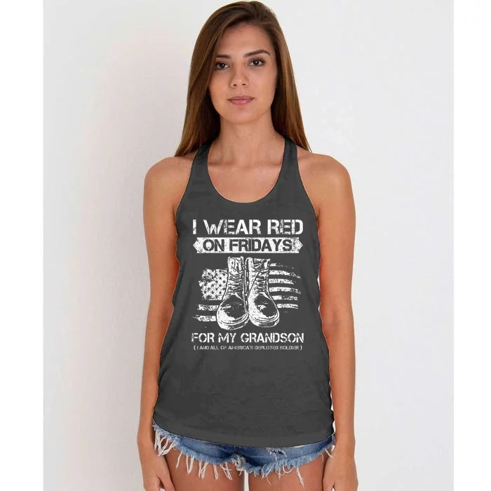 I Wear Red On Fridays For My Grandson Proud US Military Gift Women's Knotted Racerback Tank