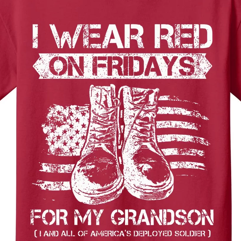 I Wear Red On Fridays For My Grandson Proud US Military Gift Kids T-Shirt