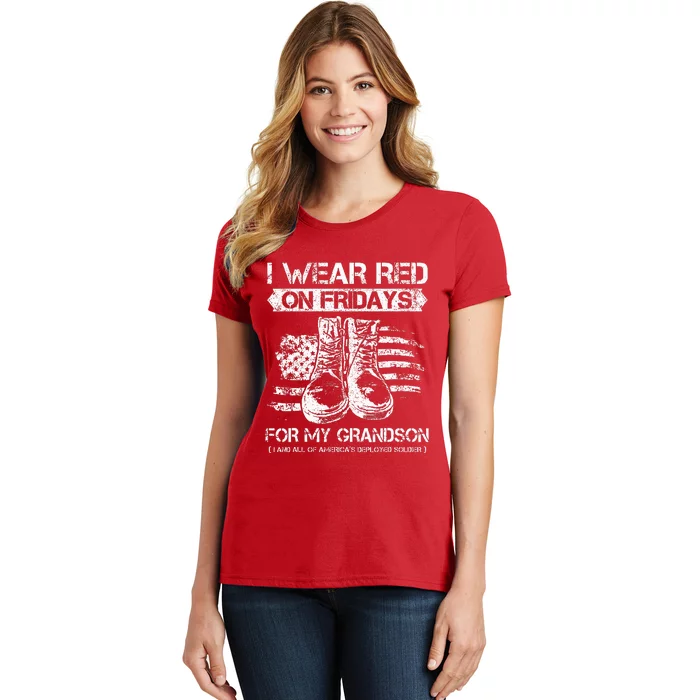 I Wear Red On Fridays For My Grandson Proud US Military Gift Women's T-Shirt