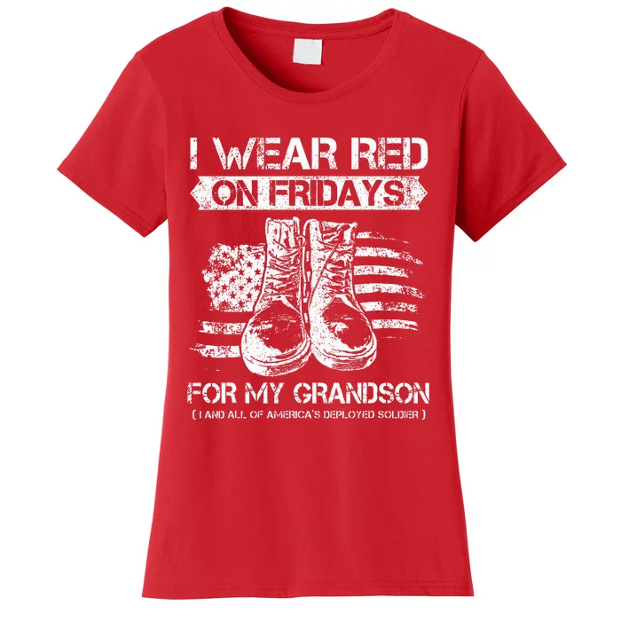 I Wear Red On Fridays For My Grandson Proud US Military Gift Women's T-Shirt