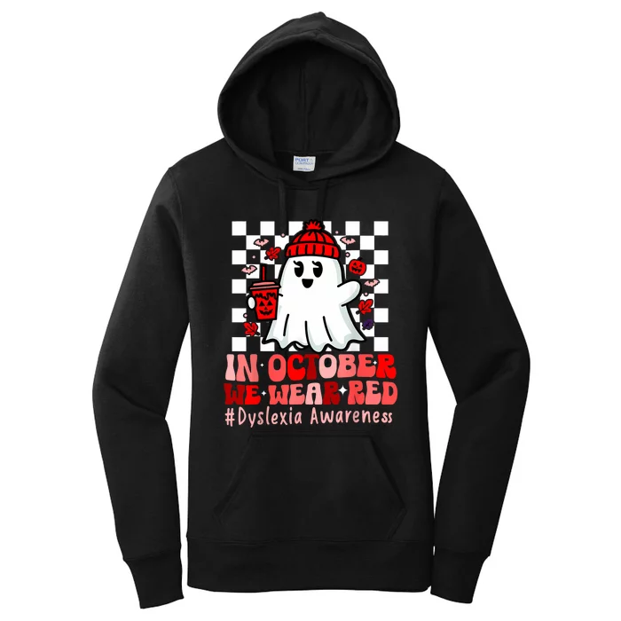 I Wear Red Dyslexia Awareness Month Ghost Halloween Women's Pullover Hoodie