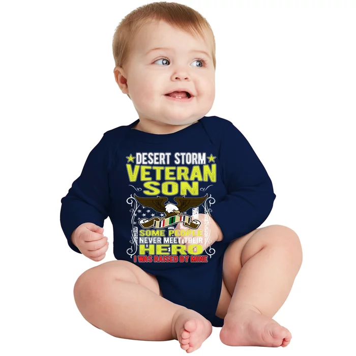 I Was Raised By Mine Great Gift Proud Desert Storm Veteran Son Funny Gift Cool G Baby Long Sleeve Bodysuit