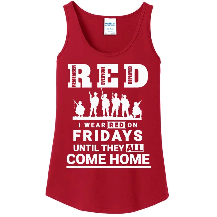 I wear Red On Fridays Until They All Come Home Ladies Essential Tank