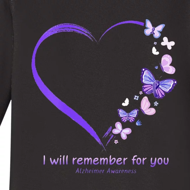 I Will Remember For You Butterfly Alzheimers Awareness Baby Long Sleeve Bodysuit