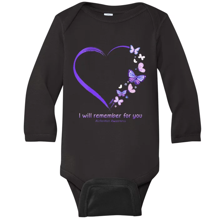 I Will Remember For You Butterfly Alzheimers Awareness Baby Long Sleeve Bodysuit