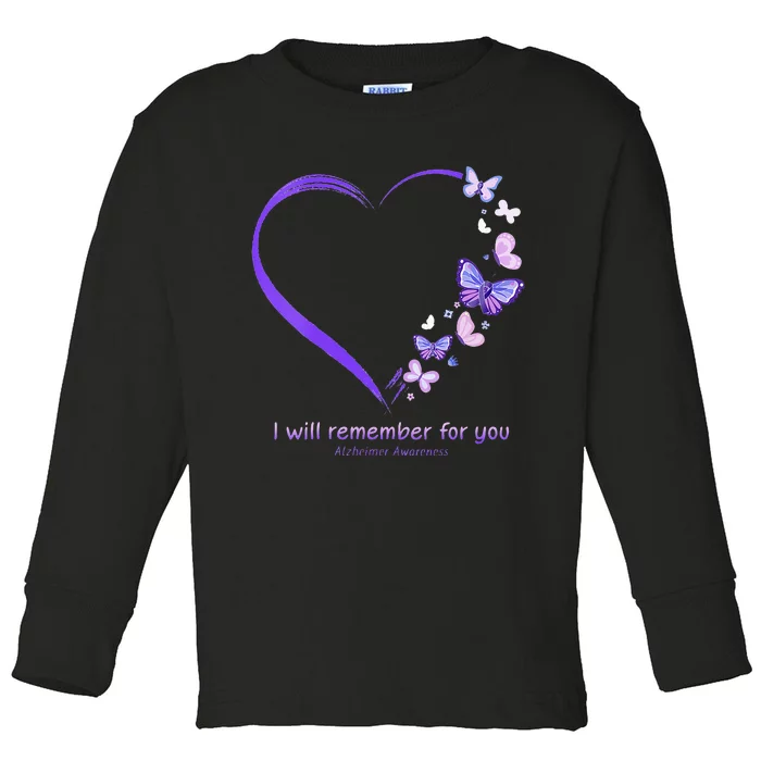 I Will Remember For You Butterfly Alzheimers Awareness Toddler Long Sleeve Shirt