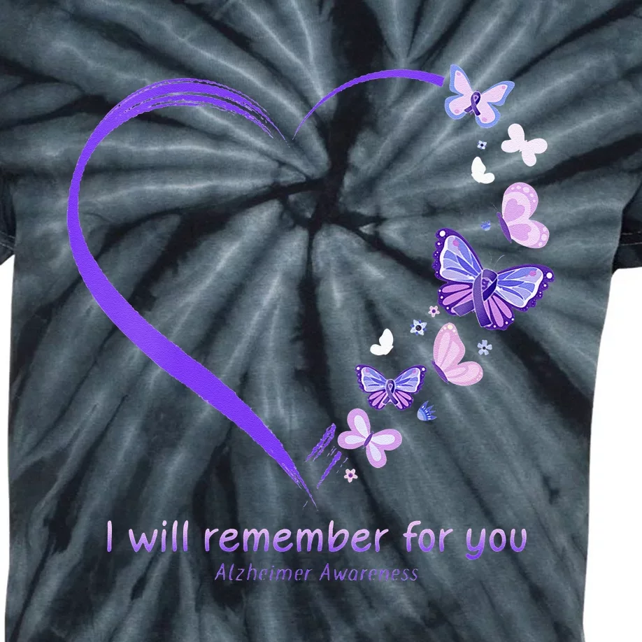 I Will Remember For You Butterfly Alzheimers Awareness Kids Tie-Dye T-Shirt