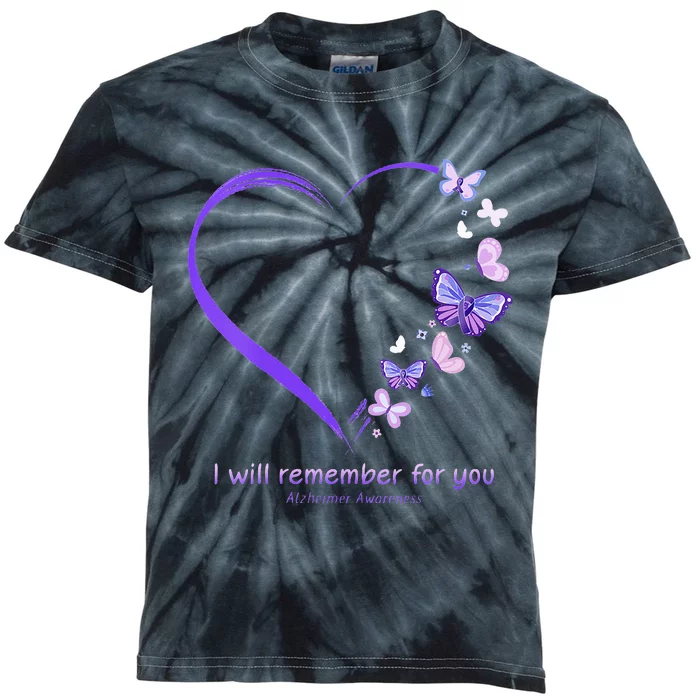 I Will Remember For You Butterfly Alzheimers Awareness Kids Tie-Dye T-Shirt