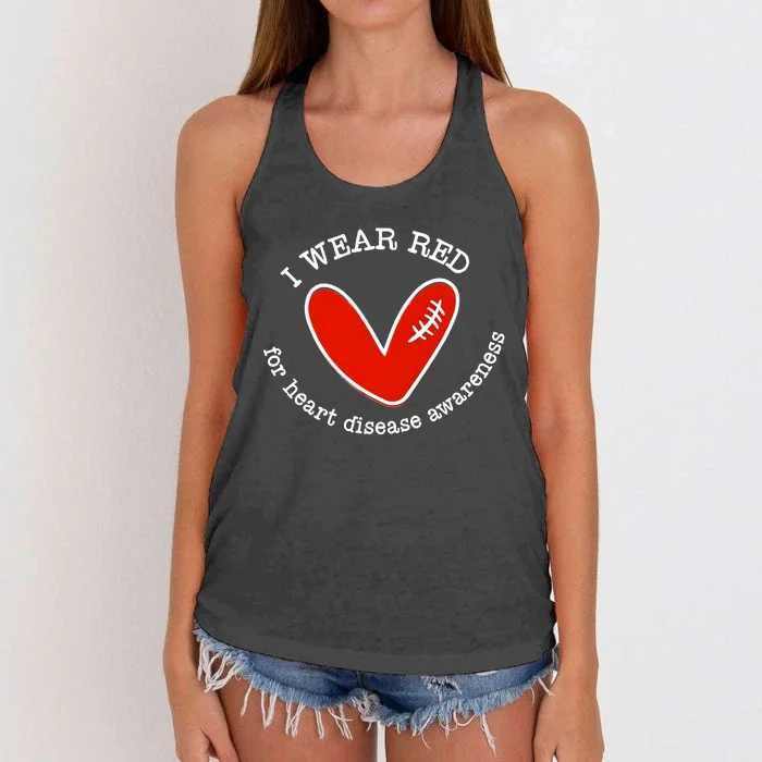 I Wear Red For Heart Disease Awareness Month Women's Knotted Racerback Tank