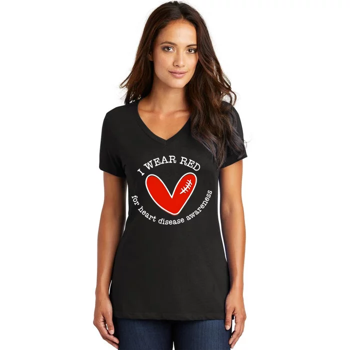 I Wear Red For Heart Disease Awareness Month Women's V-Neck T-Shirt