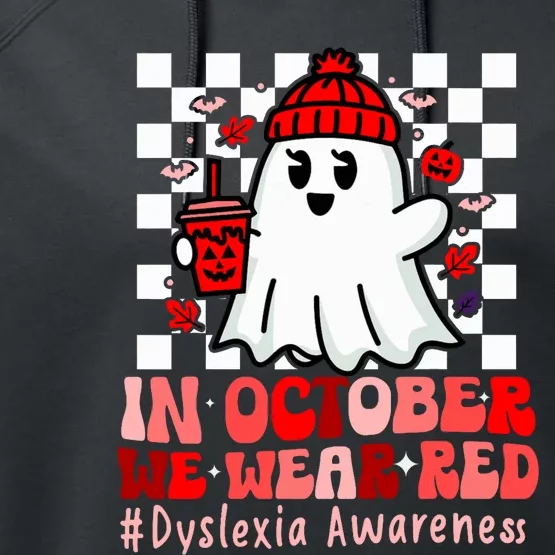 I Wear Red Dyslexia Awareness Month Ghost Halloween Performance Fleece Hoodie