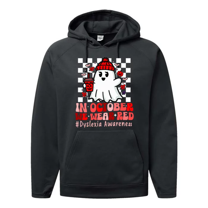 I Wear Red Dyslexia Awareness Month Ghost Halloween Performance Fleece Hoodie