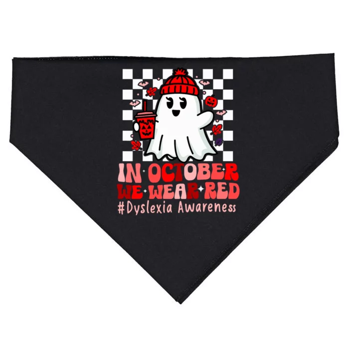 I Wear Red Dyslexia Awareness Month Ghost Halloween USA-Made Doggie Bandana