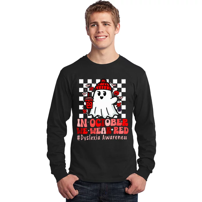 I Wear Red Dyslexia Awareness Month Ghost Halloween Long Sleeve Shirt