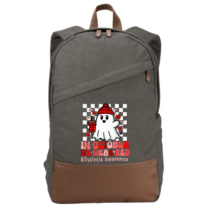 I Wear Red Dyslexia Awareness Month Ghost Halloween Cotton Canvas Backpack