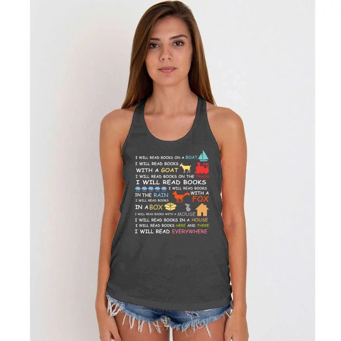 I Will Read Books Everywhere Reading Gifts For Book Lovers Women's Knotted Racerback Tank