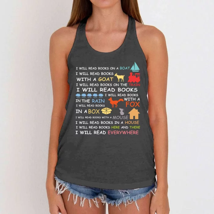 I Will Read Books Everywhere Reading Gifts For Book Lovers Women's Knotted Racerback Tank