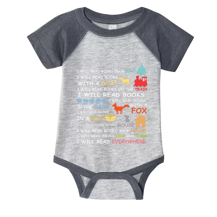 I Will Read Books Everywhere Reading Gifts For Book Lovers Infant Baby Jersey Bodysuit