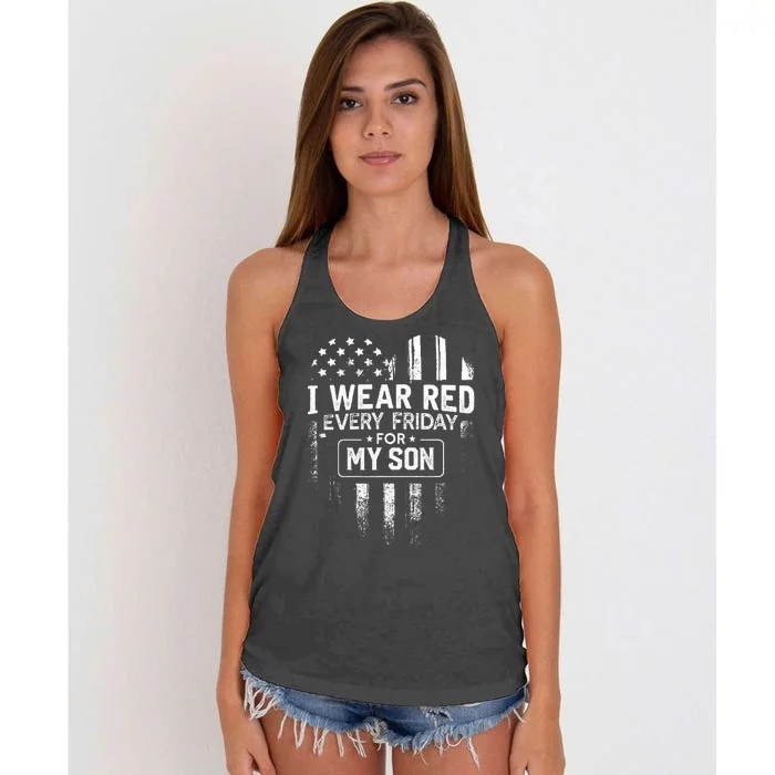 I Wear Red Every Friday For My Son Mom Dad Women's Knotted Racerback Tank