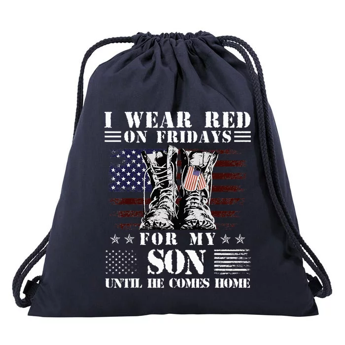 I Wear Red On Fridays For My SON Until He Comes Home Drawstring Bag