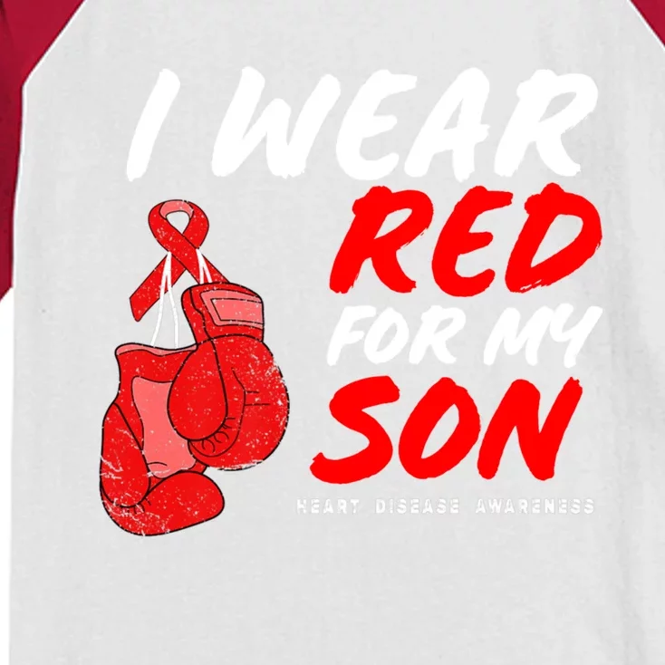 I Wear Red For My Son Heart Disease Awareness Month Cool Gift Kids Colorblock Raglan Jersey