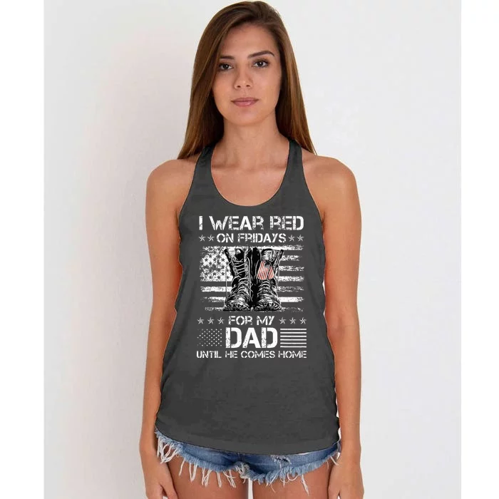 I wear red on friday for my dad combat boots veteran day Women's Knotted Racerback Tank