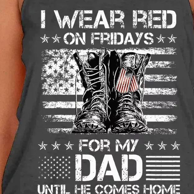 I wear red on friday for my dad combat boots veteran day Women's Knotted Racerback Tank