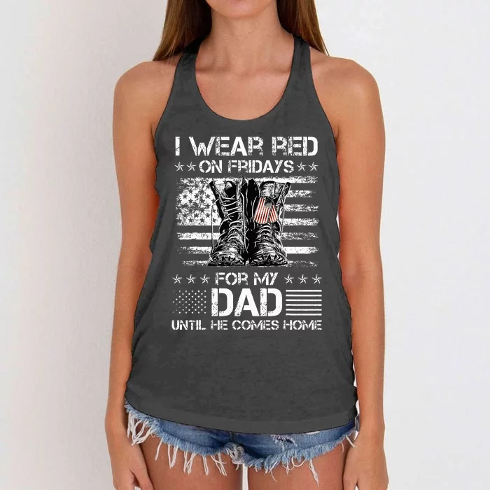 I wear red on friday for my dad combat boots veteran day Women's Knotted Racerback Tank