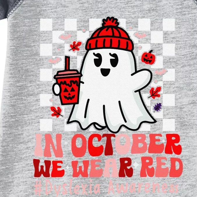 I Wear Red Dyslexia Awareness Month Ghost Halloween Infant Baby Jersey Bodysuit