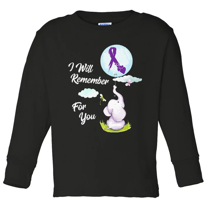 I Will Remember For You Alzheimers Awareness Elephant Ribbon Toddler Long Sleeve Shirt