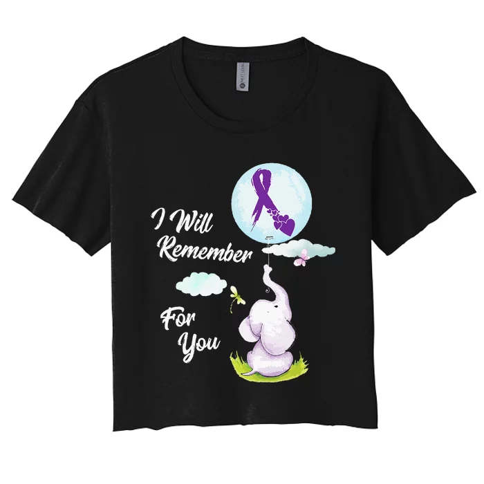 I Will Remember For You Alzheimers Awareness Elephant Ribbon Women's Crop Top Tee