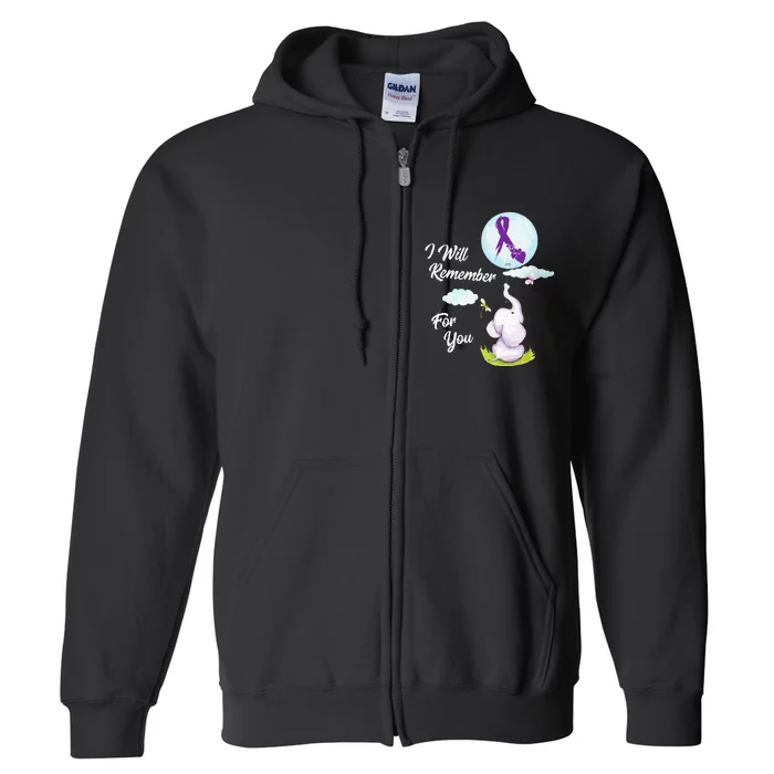 I Will Remember For You Alzheimers Awareness Elephant Ribbon Full Zip Hoodie