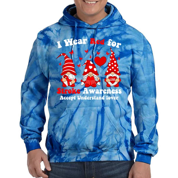 I Wear Red Gnomies For Stroke Awareness Month Gift Tie Dye Hoodie