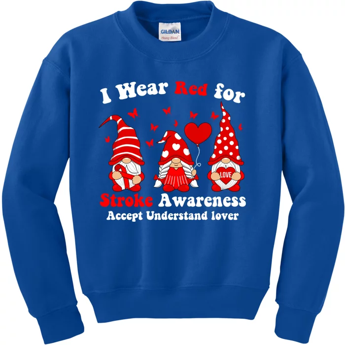 I Wear Red Gnomies For Stroke Awareness Month Gift Kids Sweatshirt