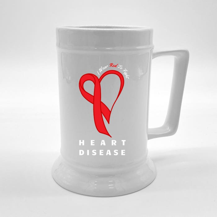 I Wear Red To Fight Heart Disease Awareness Chd Funny Gift Ribbon Gift Front & Back Beer Stein