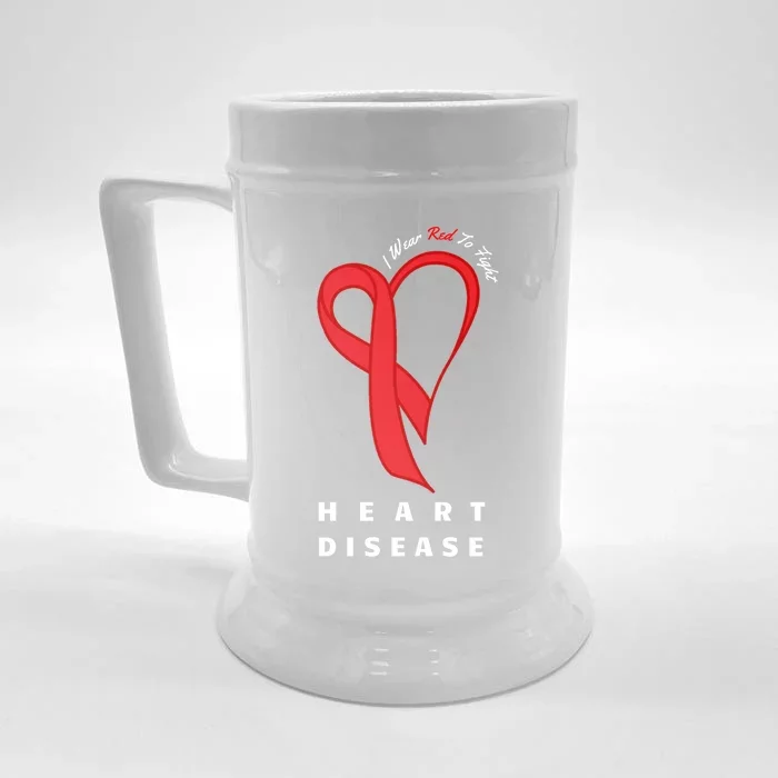 I Wear Red To Fight Heart Disease Awareness Chd Funny Gift Ribbon Gift Front & Back Beer Stein