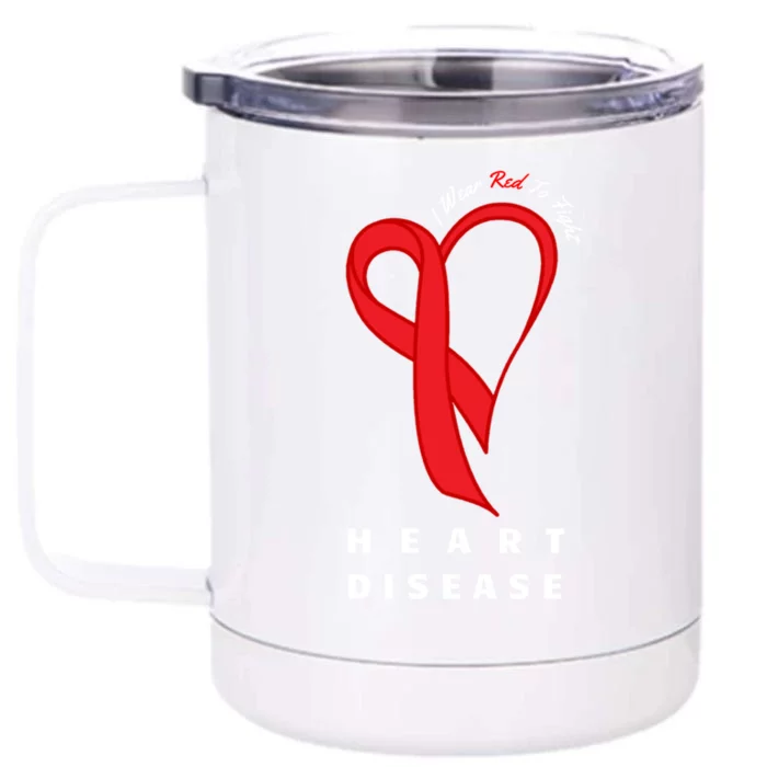 I Wear Red To Fight Heart Disease Awareness Chd Funny Gift Ribbon Gift Front & Back 12oz Stainless Steel Tumbler Cup