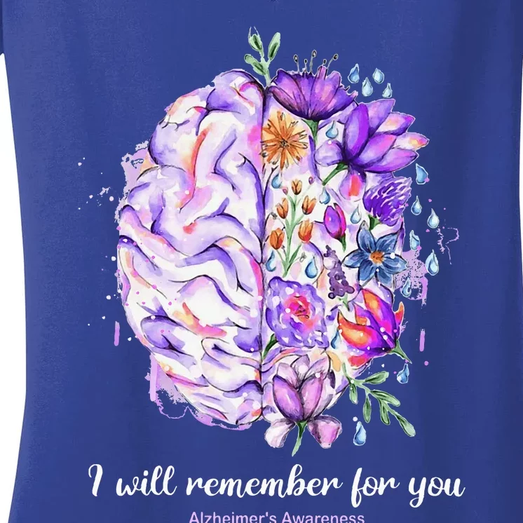 I Will Remember For You Brain AlzheimerS Awareness Women's V-Neck T-Shirt