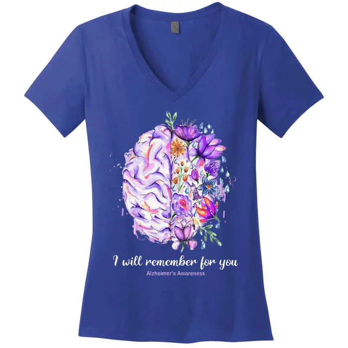 I Will Remember For You Brain AlzheimerS Awareness Women's V-Neck T-Shirt