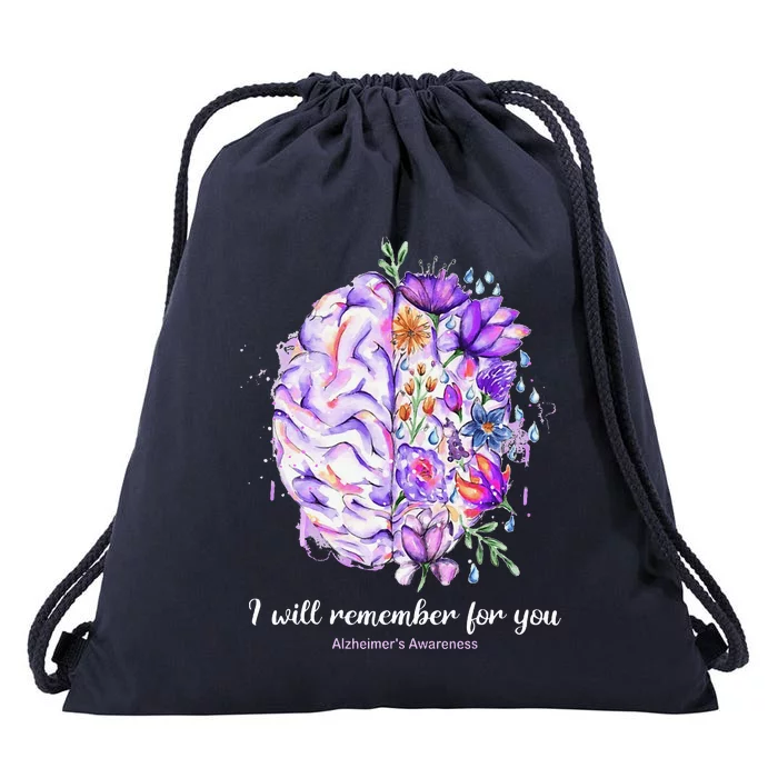 I Will Remember For You Brain AlzheimerS Awareness Drawstring Bag