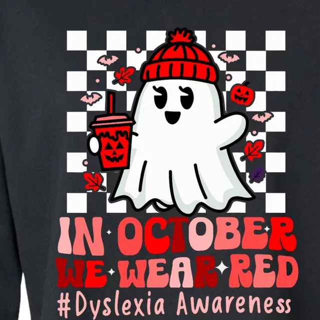 I Wear Red Dyslexia Awareness Month Ghost Halloween Cropped Pullover Crew