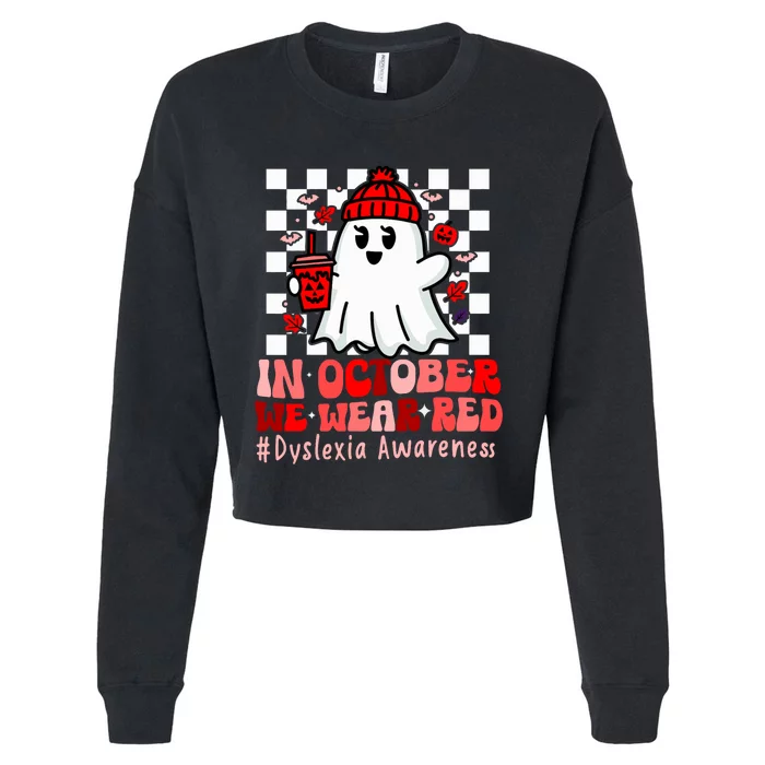 I Wear Red Dyslexia Awareness Month Ghost Halloween Cropped Pullover Crew