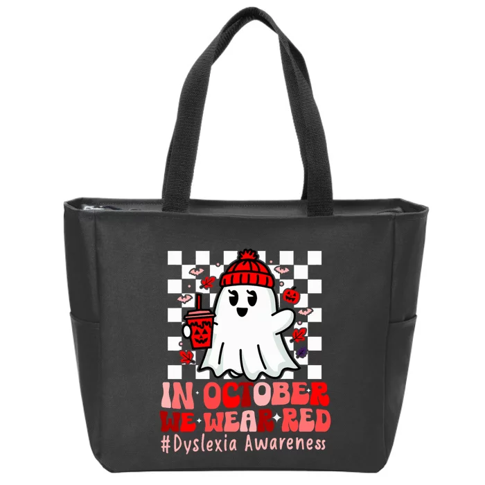 I Wear Red Dyslexia Awareness Month Ghost Halloween Zip Tote Bag