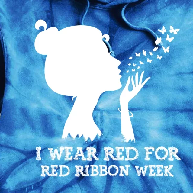 I Wear Red For Red Ribbon Week Awareness American Funny Gift Tie Dye Hoodie