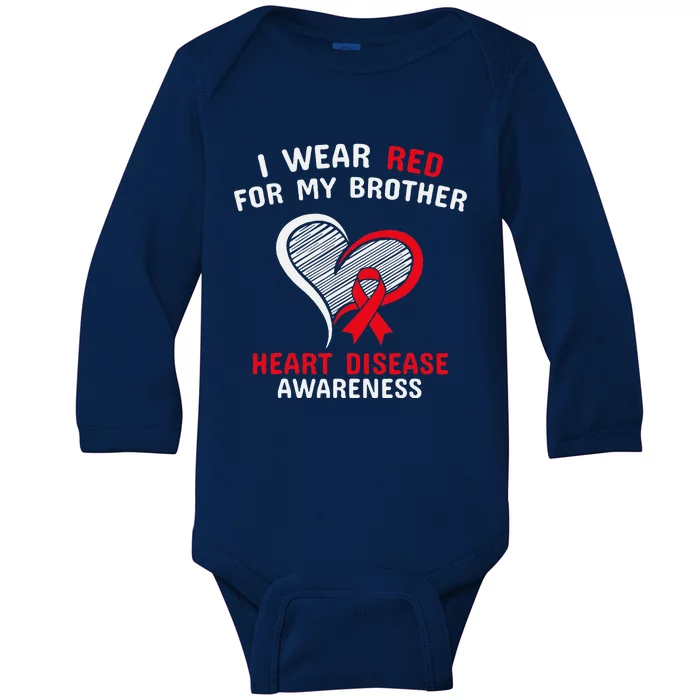 I Wear Red For My Brother Heart Disease Awareness CHD Day Baby Long Sleeve Bodysuit