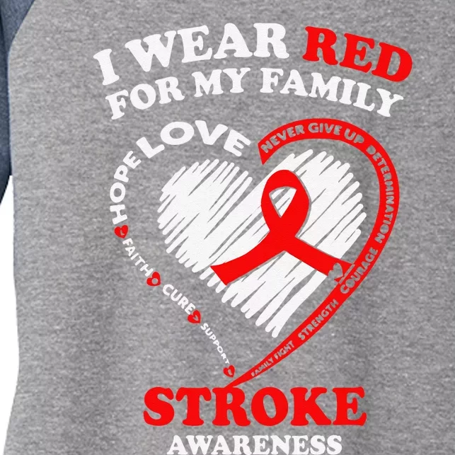 I Wear Red For My Family Stroke Awareness Women's Tri-Blend 3/4-Sleeve Raglan Shirt