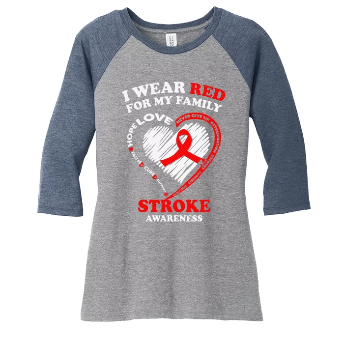 I Wear Red For My Family Stroke Awareness Women's Tri-Blend 3/4-Sleeve Raglan Shirt